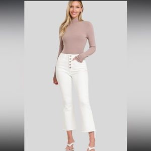 Button Fly Kick Flare White Cropped Denim Pant Jeans